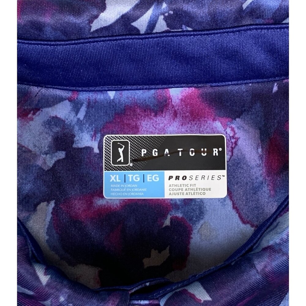 PGA Tour Floral Print Golf Polo Shirt Mens XL Purple Blue Soft Comfortable - Picture 6 of 8